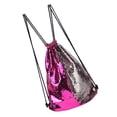 thumbnail image 3 of Mochila con cordón para mujer Paquete de lentejuelas de piel sintética para deportes al aire libre Bolsa de almacenamiento, rosa rojo plateado Monstrate AP001152-04B, 3 of 7