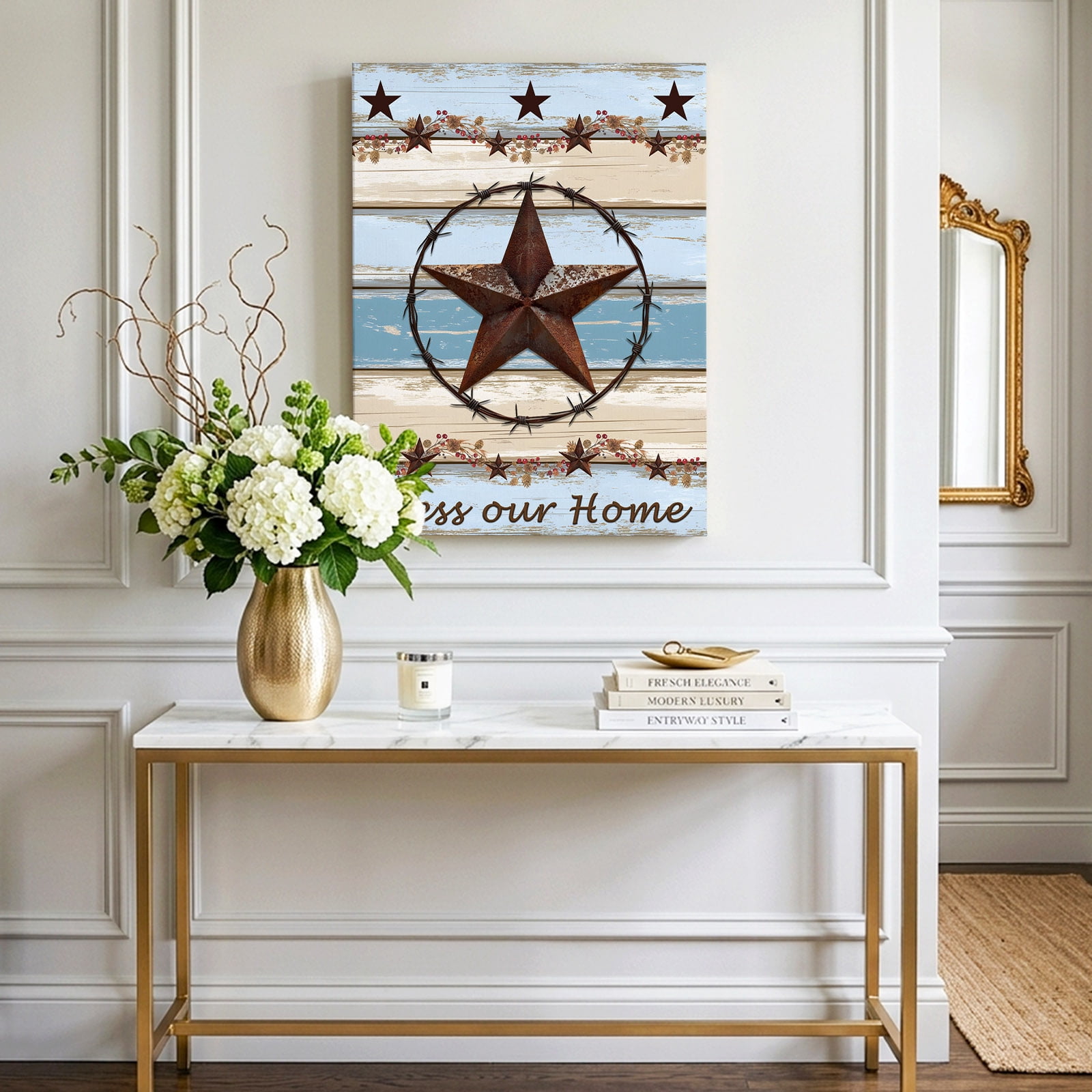 Texas Star Canvas Wall Art for Living Room, Countryside Star Poster Print Painting for Bedroom Office Home Decoration Wall Pictures Prepare To Hang 12"x12"