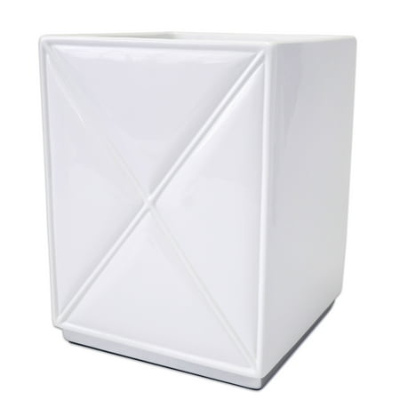 Popular Bath Quilt Accessory Collection White And Chrome Ceramic Wastebasket