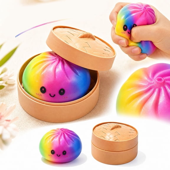 Squishy Toys With Steamer 3.35 Inches Dough Squishy Realistic Bao Bun Soft Squeeze Fidget Tool For Office Desk Tension Relief