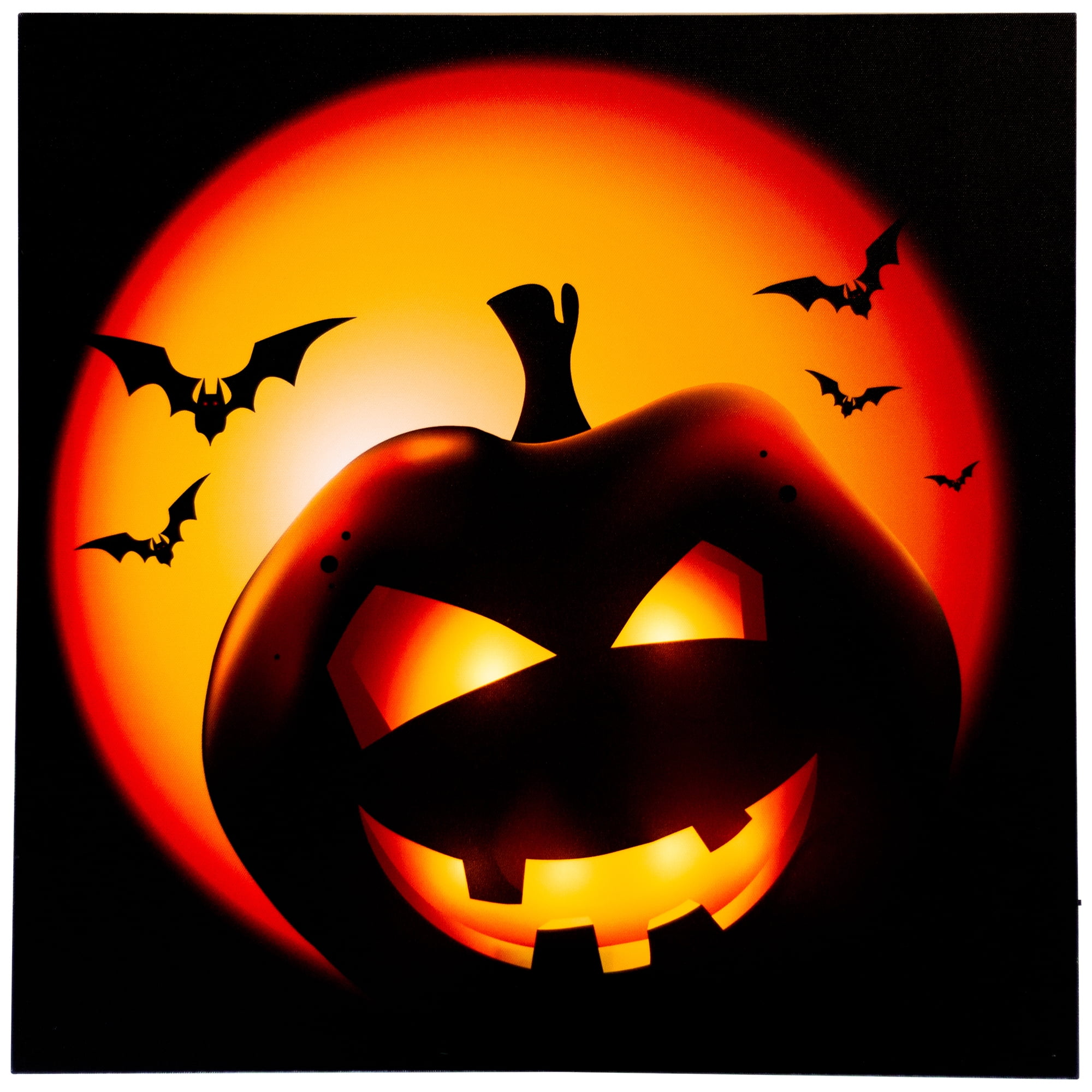 LED Lighted Bats and Jack-O-Lantern Halloween Canvas Wall Art 19.75" x 19.75"