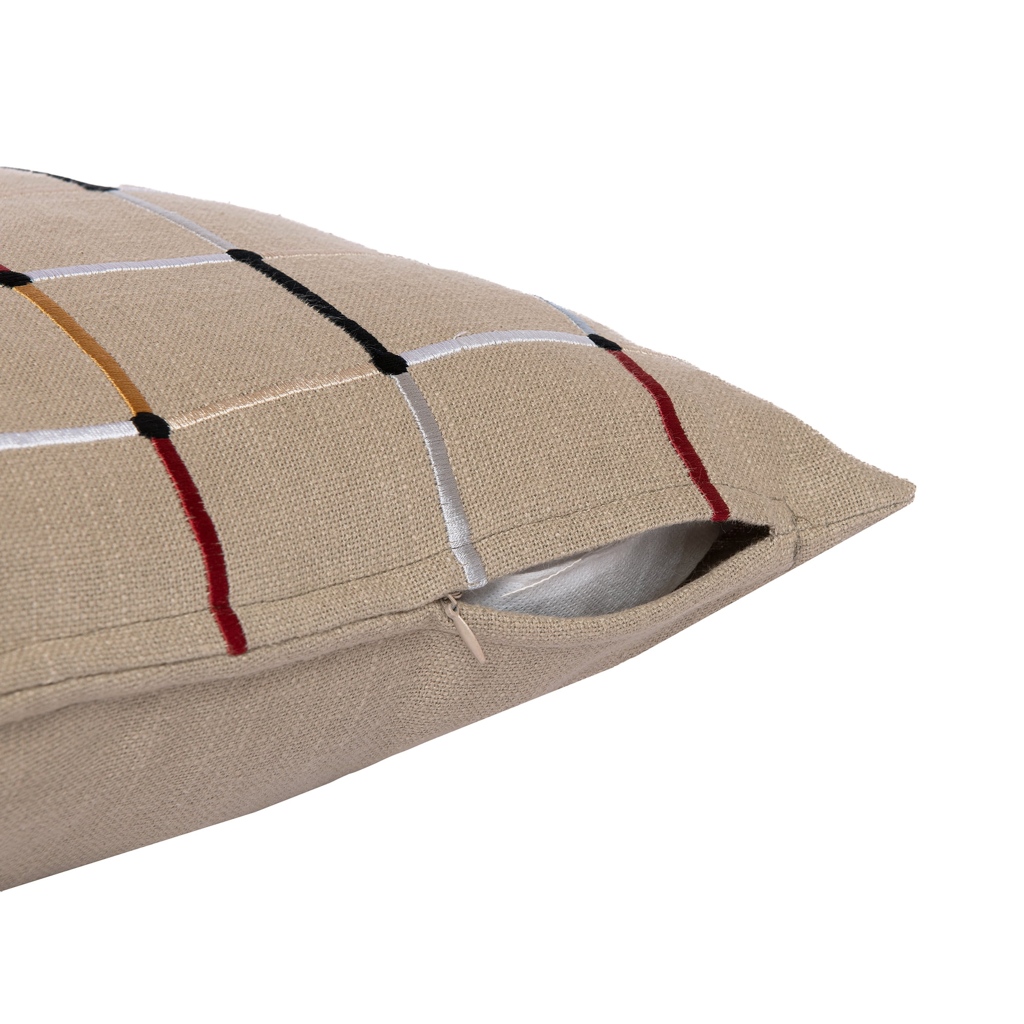 Ox Bay and Stacy Garcia 20" x 20" Beige Checkered Embroidered Cotton Blend Adult Decorative Throw Pillow
