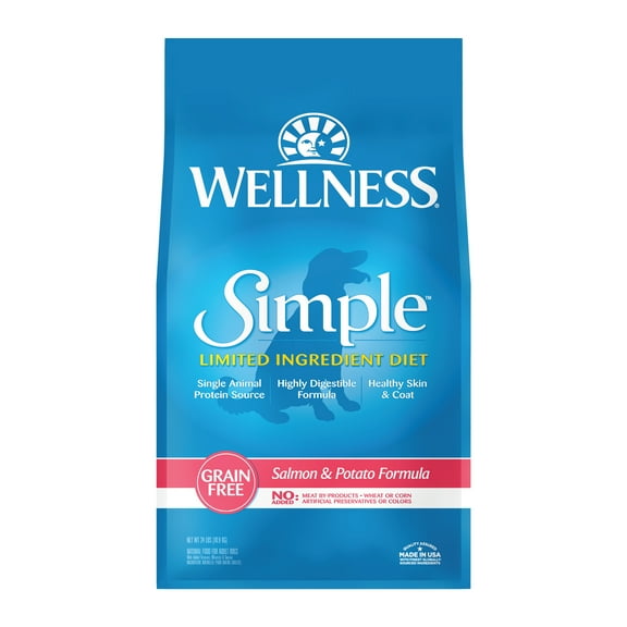 Wellness Simple Limited Ingredient Dry Dog Food for Sensitive Stomachs, Supports Skin & Coat, Grain Free, Natural, Salmon & Potato Recipe, (24-Pound Bag)