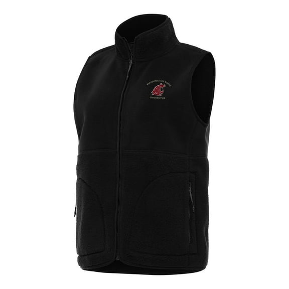 Women's Antigua Black Washington State Cougars Nostalgic Full-Zip Vest