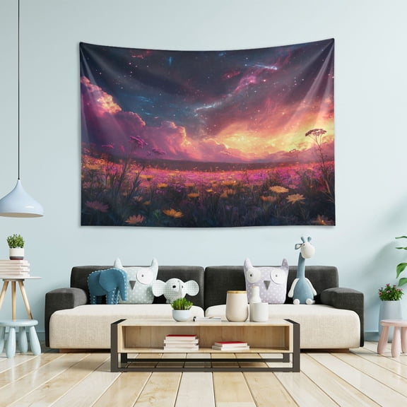 Wobogo Pink Flower Sea Tapestry 60×40in Home Living Room Bedroom Wall Hanging Ornaments