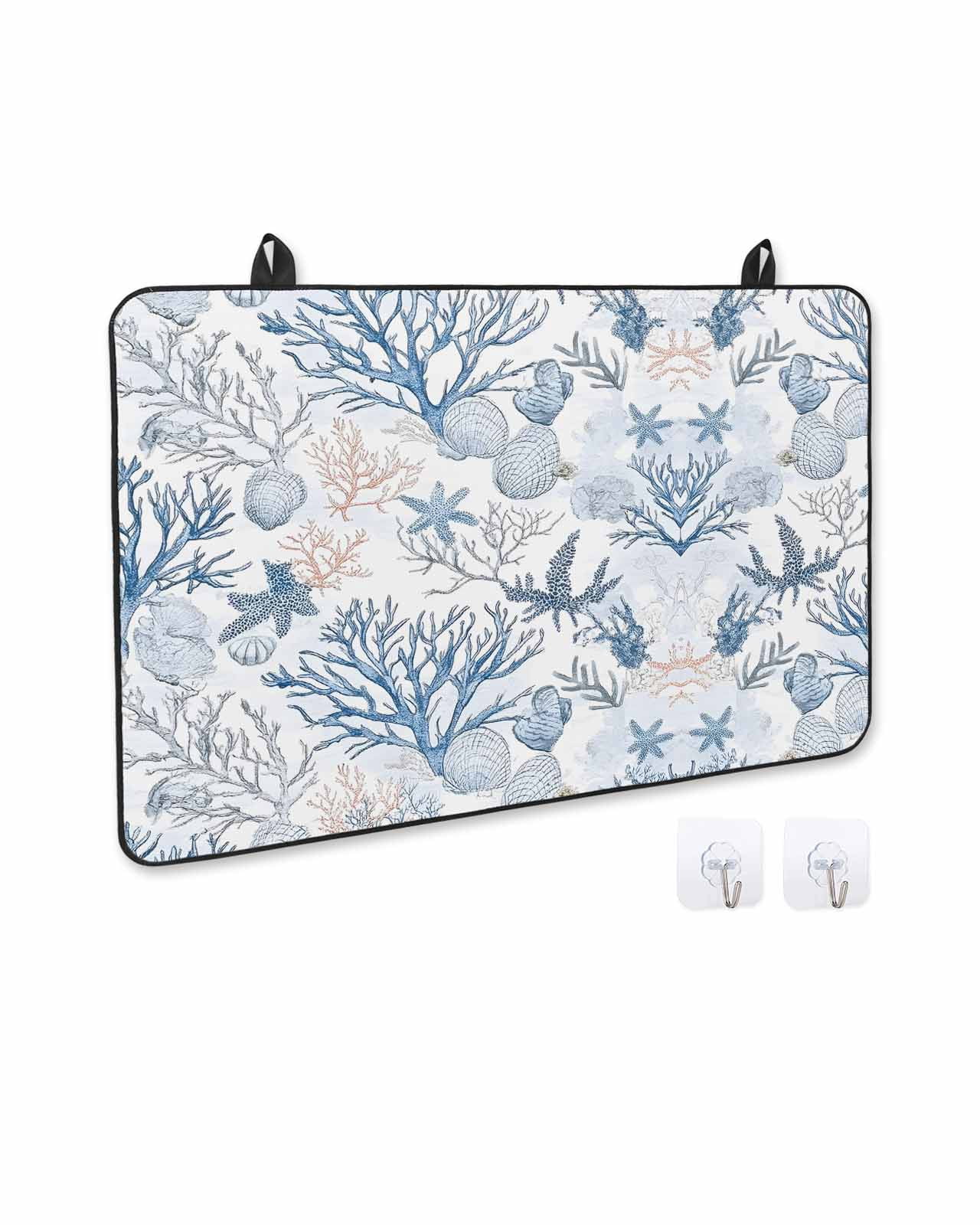 nqOlkjepod Large Induction Cooktop Protector Mat 24"x21", Coastal Coral Stove Top Covers for Electric Stove, Vintage Ocean Blue Starfish Conch Nature Stove Burner Cover Mats, Glass Top Stove Cover