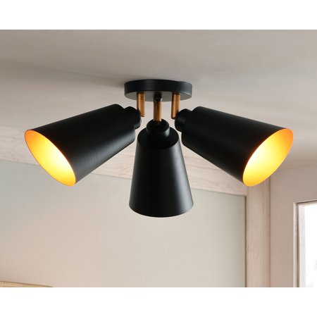 Alvar Matte Black With Gold Fnish 3 Light Flush Mount Walmart Com