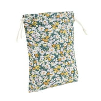 1 Pc Women Durable Drawstring Floral Cosmetic Bag for Business Travel Green Cotton