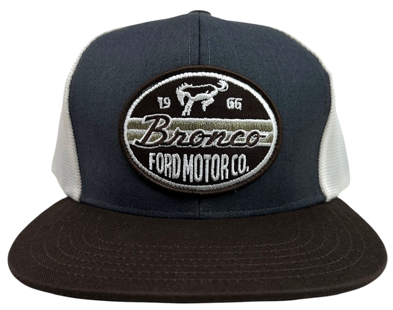 Ford Bronco Men's Snapback Hat Embroidered 1966 Retro Patch Flat Bill Cap (Charcoal Heather/Brown)