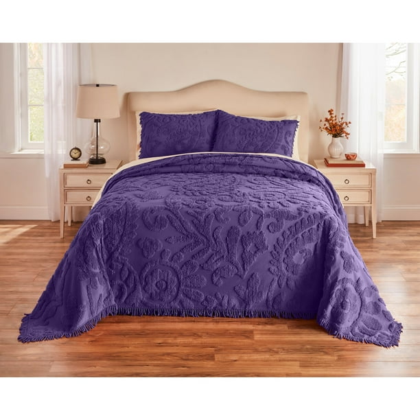 Brylanehome The Paisley Chenille Bedspread Queen, Purple
