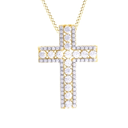 Collier Pendentif Croix Diamant 0.14 ct Or 585 - avec 27 Diamants