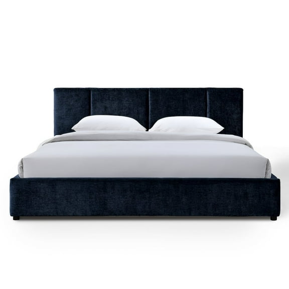 Omax Decor Venice Upholstered Platform King Bed in Blue Fabric