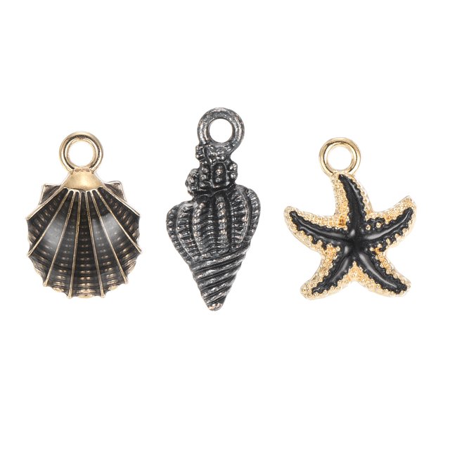 Unique Bargains 15 Pack 3 Style Charm Pendants Gold Plated Pendants DIY, Black