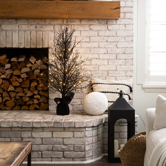Nearly Natural 4ft. Pre-Lit Halloween Black Twig Artificial Fall Tree in Burlap Planter
