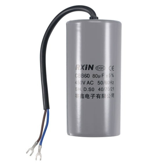 Uxcell 123x60mm 80uF 450V AC 50/60Hz 2 Wires with Terminal CBB60 Run Capacitor