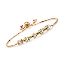 Gem Stone King 2.28 Ct Round Peach Morganite Green Peridot 18K Rose Gold Plated Silver Tennis Bracelet for Women