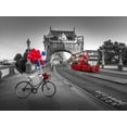 thumbnail image 2 of Frank, Assaf 24x19 White Modern Wood Framed Museum Art Print Titled - Colorful balloons and bunch of roses on a bicycle at Tower bridge, London, UK, 2 of 4