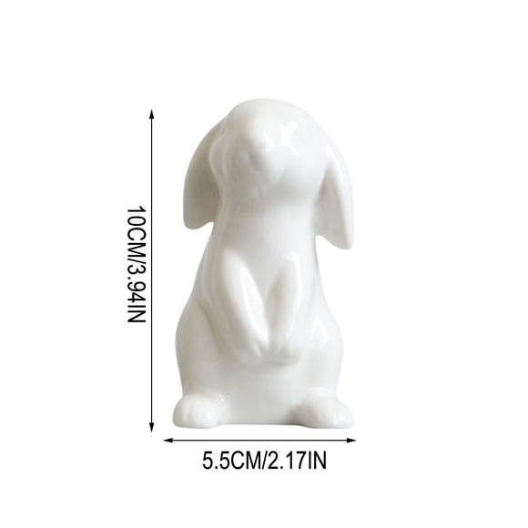 Easter Ceramic Bunny Figurine, White Glossy Porcelain Home Decor, Cute Tabletop Decor for Living Room Bedroom Office Desk, Spring Decorations Gift Idea