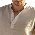 thumbnail image 2 of Camisa casual de color puro para hombre, cuello alto, manga larga, suelta, transpirable, ligera, para la playa, 2 of 5
