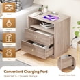 thumbnail image 4 of Gray Oak Nightstands with Charging Station, 2 Drawers & Open Shelf, Wide Bedside Tables for Bedroom, End Side Table, 4 of 7