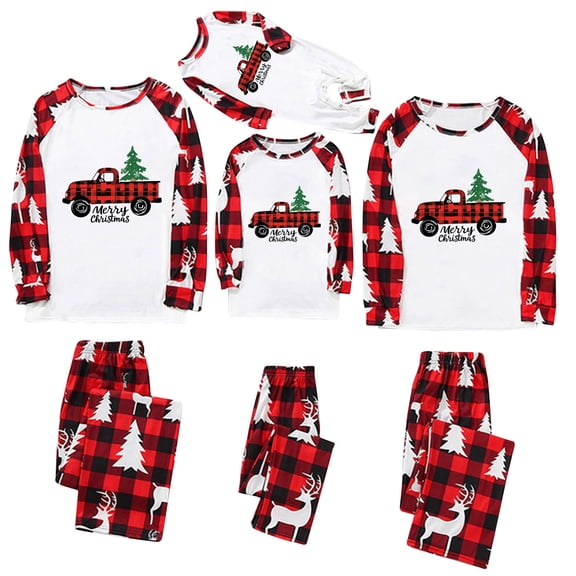 Odeerbi Christmas Pajamas for Family Holiday Long Sleeve Family Christmas Pajamas Matching Sets Dad Christmas Plaid Printed Blouse Tops   Pants Sleepwear Family Matching PJs Set Red