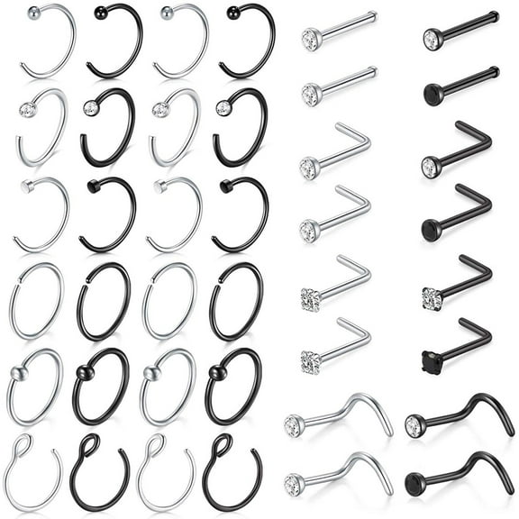 Wentin Nose Jewelry Clearance! 18g Nose Rings Hoops L Shape Nose Ring Set For Women