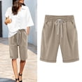 thumbnail image 4 of YanHoo Womens Plus Size Cotton Linen Shorts Elastic Waisted Drawstring Loose Bermuda Shorts Casual Work Business Short Pants with Pockets, 4 of 8