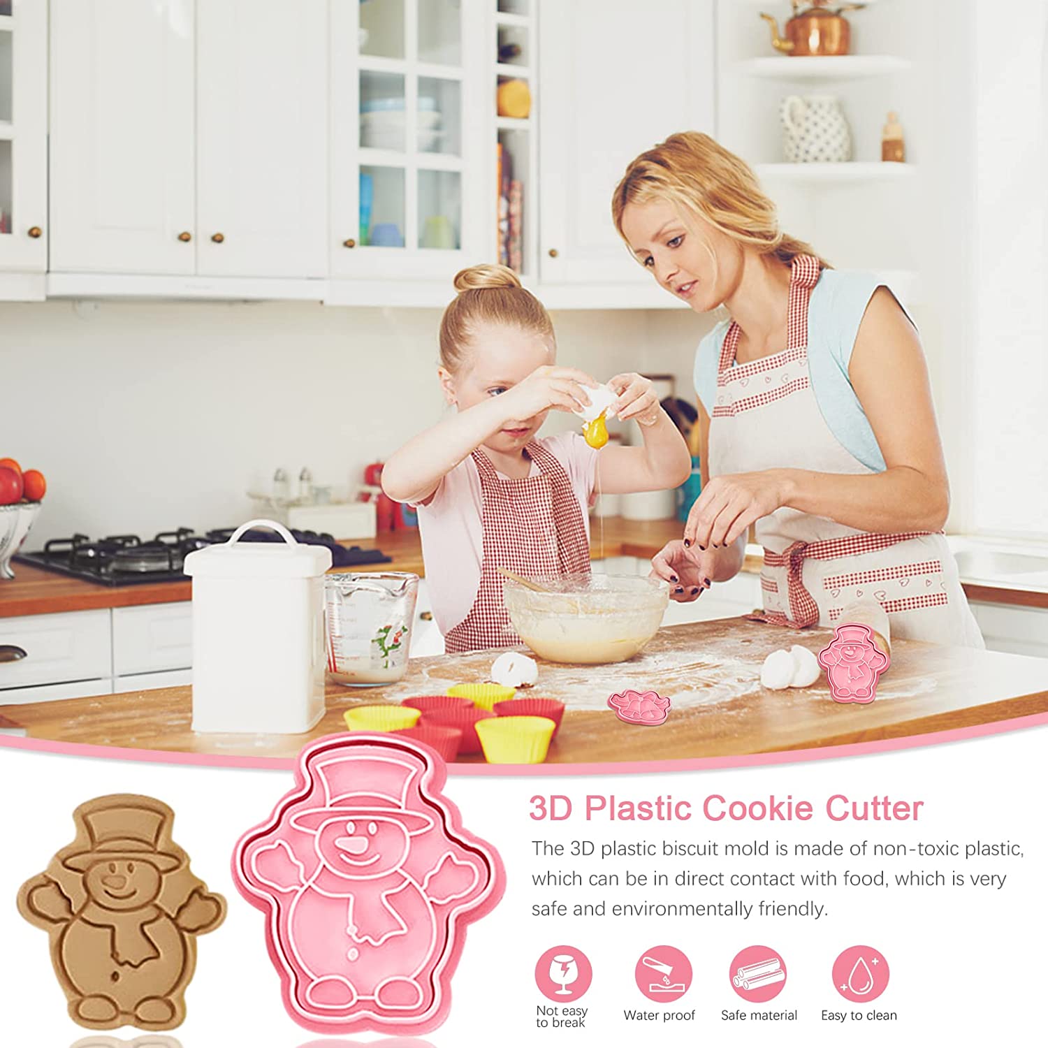 Christmas Cookie Cutters, 6pcs 3D Plastic Cookie Cutter, Kids