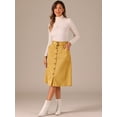 thumbnail image 3 of DARING DIVA Women's A-Line Button Front Belted Midi Skirts S Yellow, 3 of 6