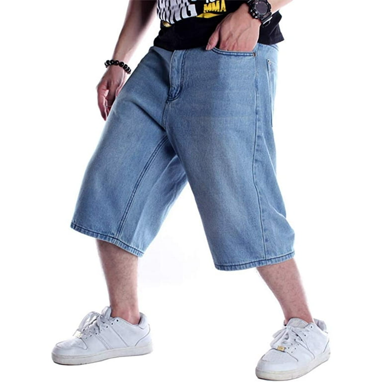PIKADINGNIS Baggy Jean Shorts for Men Casual Loose Fit Hip Hop Skateboard  Denim Shorts