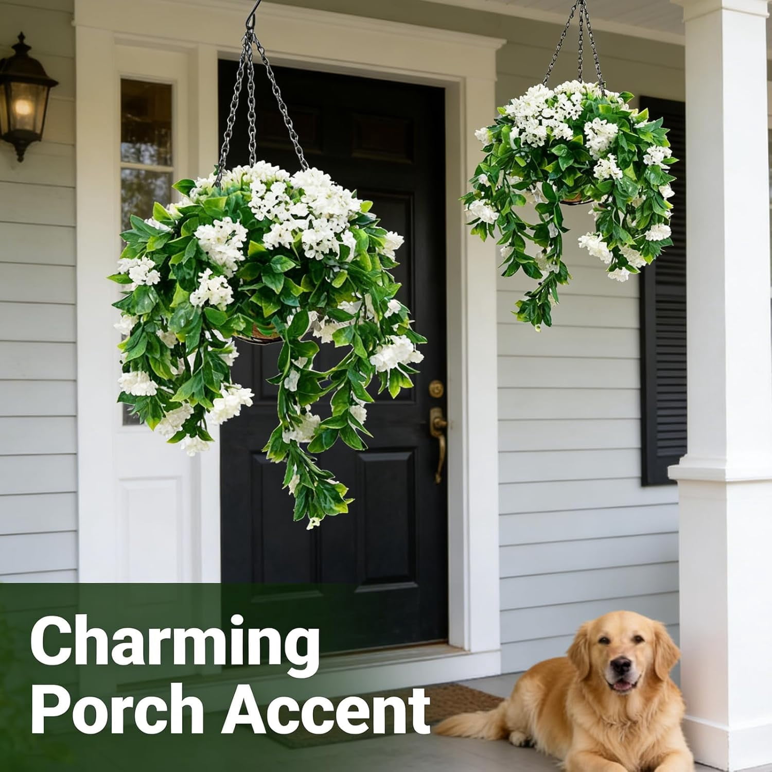 15" Faux Crepe Myrtle Hanging Baskets - Set of 2,Realistic Artificial Flowers for Outdoors, No Maintenance & UV Resistant,Faux Greenery for Home Porch Yard,Garden, Patio,Window Box Decor(Purple,1Pcs)