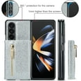thumbnail image 3 of REQO Phone Case for Samsung Galaxy Z Fold 4 5G 2022 Wallet Cover and Credit Card Holder Slot Glitter Stand Leather Bling Zipper Mobile Cell Accessories ZFold4 Z4 Fold4 4Z ZFold45G Women Girls Silver, 3 of 8