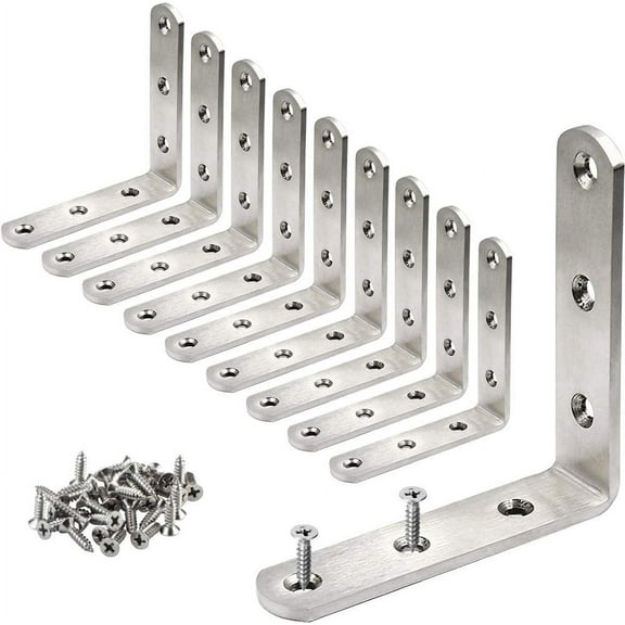 Zhuge 10 PCS L Bracket Stainless Steel Corner Bracket 3 x 3 inch Heavy Duty Right Angle Bracket for Wood Furniture, Metal Joint Corner Brace, with Screw