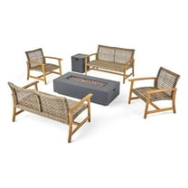 Noble House Augusta 6 Piece Outdoor Wood and Wicker Loveseat Set in Gray