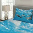 thumbnail image 2 of Ambesonne Dolphin Quilted Coverlet 3 Pcs, Happily Swimming Fish, King Size, Blue Grey, 2 of 4