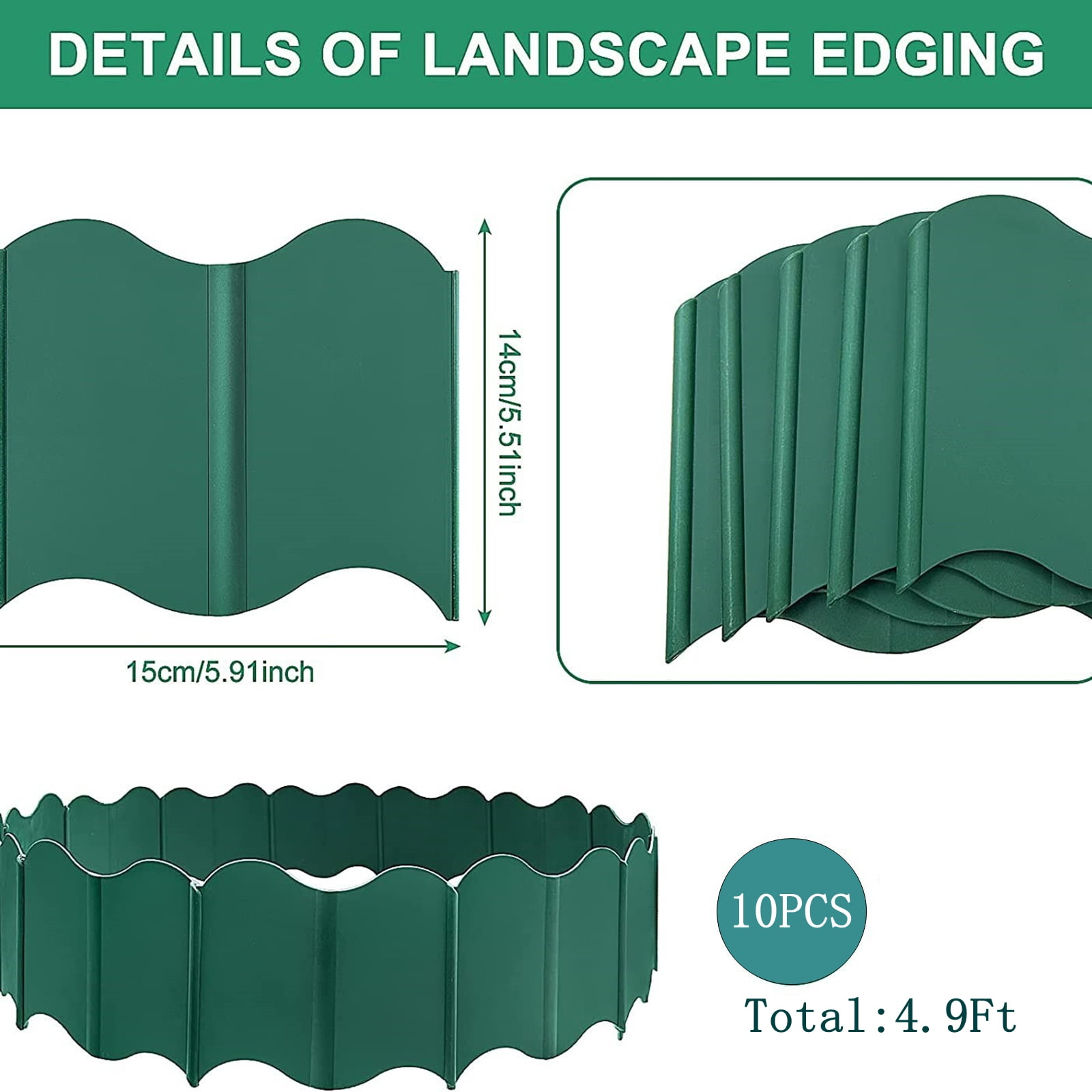 Bxaolu 10Pcs Garden Edging Border, 4.9Ft Plastic No Dig Landscape Borders, 5.5" Tall Interlock Decorative Gardens Fences Edging, Flexible Lawn Flower Bed Border, for DIY Patio Walkway Yard