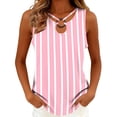 thumbnail image 2 of Karymi Shirts for Women O‑Ring Cutout Neck Brushstroke Stripe Sleeveless Tank Top, Casual Crisscross Strap Striped Curved‑Hem Shirt Blouses for Women Dressy Casual, 2 of 6