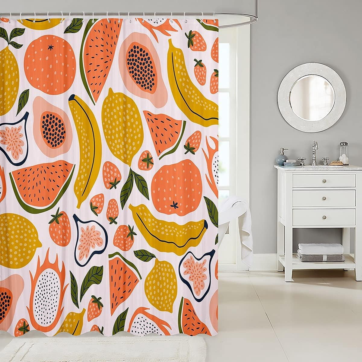 Fruit Shower Curtain Strawberry Watermelon Bathroom Shower Curtain Set for Kids Adult Cute Papaya Lemon Pitaya Bath Curtain Cartoon Tropical Fruit Waterproof Curtains Colorful Room Decor 72x72 Inch