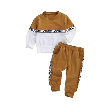 

Bmnmsl Baby Long-Sleeved Sets Round Neck T-Shirt And Solid Color Trousers