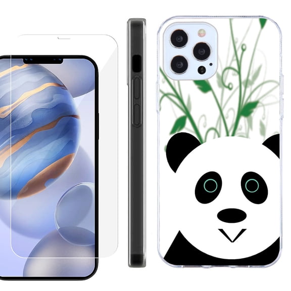 Slim Fit Protective Phone Case for Apple iPhone 12 / iPhone 12 Pro, with Tempered Glass Screen Protector, by OneToughShield ® - Panda