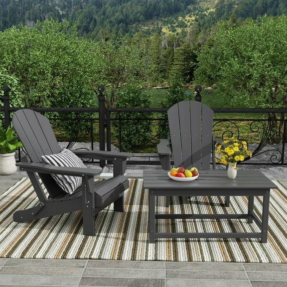 WestinTrends Malibu 3-PC Outdoor Patio Plastic Adirondack chair set with Coffee table ( 2 seater ), Gray