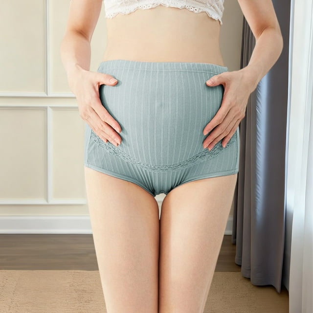 High Waist Maternity Underwear with Bump Support Soft Breathable Ribbed Stretch Adjustable Lace Trim Comfortable Seamless Postpartum Belly Band for Pregnancy