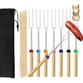 thumbnail image 1 of 8 Pcs Bâtons de Rôtissage Guimauves Réutilisables Télescopique Bâtons de Barbecue Fourchettes de Rôtissage Extensibles Brochettes de BBQ en Acier Inoxydable avec 20 Bâtons de Bambou et Sac de Rangement pour Feu de Camp Camping, 1 of 10