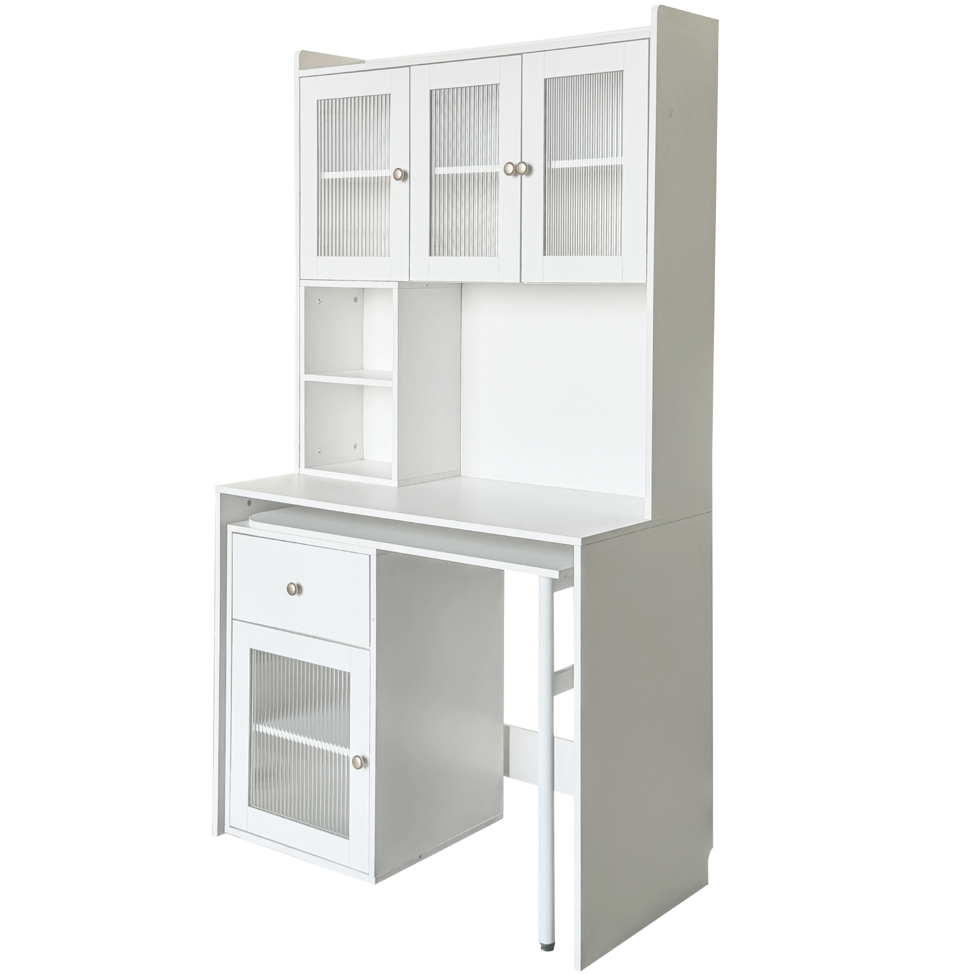 Euroco Computer Desk with glass door for Home Office or Study desk, Bookshelf & Hutch, Computer Desk with 90 Degree Rotating Desktop,Large Working Space