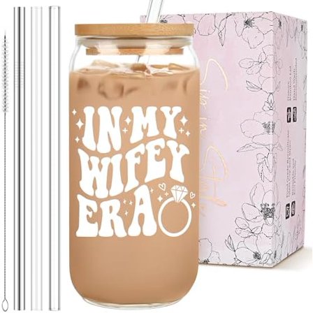 Bridal Shower Gift - Cute Cool Wedding Day Idea for Bride to Be, Future Mrs, Bachelorette - In My Wifey Era Glass Cup Tumbler$$Home Decor, Kitchen, & Other