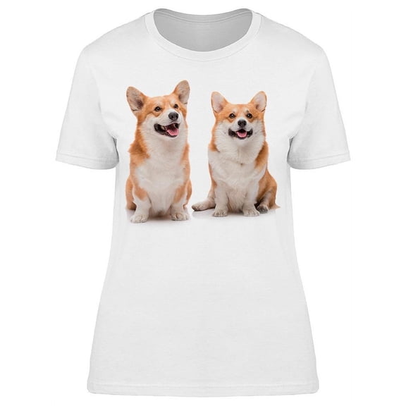 Two Happy Pembroke Welsh Corgi  T-Shirt Women -Image by Shutterstock Women T-Shirt, Female Small
