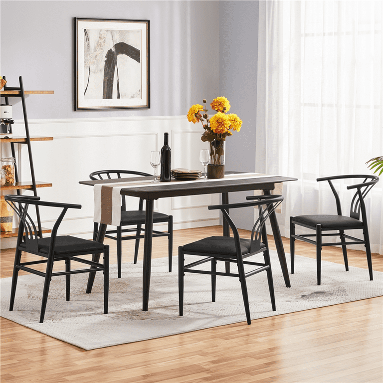 Yaheetech Set of 4 Dining Chairs Modern Kitchen Chairs Faux Leather Side  Chairs with Upholstered Seat, Metal Legs and High Back for Dining Room