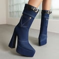 thumbnail image 2 of B91xZ Mid Calf Dress Boots for Women Chunky Heel Pointed Toe Slouch Riding Boots,Dark Blue 7, 2 of 5