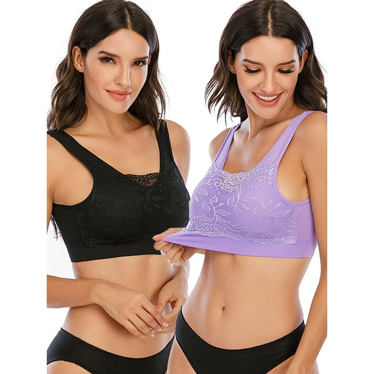 2Pack Women's Sports Bras Ladies Sexy Lace Padded Push Up Bra