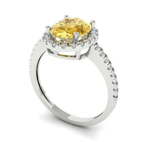 2.27 ct Oval Cut Yellow Moissanite Halo Engagement Ring for Women in 14K White Gold